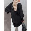 image:imageButton Down Shirts for Women Oversized Smocked Cuffed Collared Boyfriend Shirt Long Sleeve Blouse Tunic Top with PocketBlack