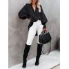 image:imageButton Down Shirts for Women Oversized Smocked Cuffed Collared Boyfriend Shirt Long Sleeve Blouse Tunic Top with PocketBlack