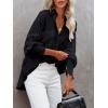 image:imageButton Down Shirts for Women Oversized Smocked Cuffed Collared Boyfriend Shirt Long Sleeve Blouse Tunic Top with PocketBlack