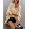 image:imageButton Down Shirts for Women Oversized Smocked Cuffed Collared Boyfriend Shirt Long Sleeve Blouse Tunic Top with PocketKhaki