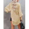 image:imageButton Down Shirts for Women Oversized Smocked Cuffed Collared Boyfriend Shirt Long Sleeve Blouse Tunic Top with PocketKhaki