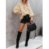 image:imageButton Down Shirts for Women Oversized Smocked Cuffed Collared Boyfriend Shirt Long Sleeve Blouse Tunic Top with PocketKhaki
