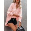 image:imageButton Down Shirts for Women Oversized Smocked Cuffed Collared Boyfriend Shirt Long Sleeve Blouse Tunic Top with PocketLight Pink