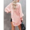 image:imageButton Down Shirts for Women Oversized Smocked Cuffed Collared Boyfriend Shirt Long Sleeve Blouse Tunic Top with PocketLight Pink
