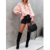 image:imageButton Down Shirts for Women Oversized Smocked Cuffed Collared Boyfriend Shirt Long Sleeve Blouse Tunic Top with PocketLight Pink