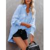 image:imageButton Down Shirts for Women Oversized Smocked Cuffed Collared Boyfriend Shirt Long Sleeve Blouse Tunic Top with PocketSky Blue