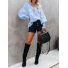 image:imageButton Down Shirts for Women Oversized Smocked Cuffed Collared Boyfriend Shirt Long Sleeve Blouse Tunic Top with PocketSky Blue