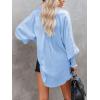 image:imageButton Down Shirts for Women Oversized Smocked Cuffed Collared Boyfriend Shirt Long Sleeve Blouse Tunic Top with PocketSky Blue