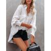 image:imageButton Down Shirts for Women Oversized Smocked Cuffed Collared Boyfriend Shirt Long Sleeve Blouse Tunic Top with PocketWhite