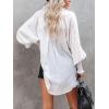 image:imageButton Down Shirts for Women Oversized Smocked Cuffed Collared Boyfriend Shirt Long Sleeve Blouse Tunic Top with PocketWhite