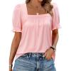 image:imagesiliteelon Blouses for Women Dressy Casual Pleated Square Neck Ruffle Puff Short Sleeve Tops Spring Summer Outfits 2026Pink