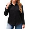 image:imagesiliteelon Plus Size Button Down Shirts for Women Dress Shirt Stretch Long Sleeve Collared Shirt Work Office Blouse TopBlack