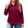image:imagesiliteelon Plus Size Button Down Shirts for Women Dress Shirt Stretch Long Sleeve Collared Shirt Work Office Blouse TopBurgundy