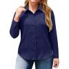 image:imagesiliteelon Plus Size Button Down Shirts for Women Dress Shirt Stretch Long Sleeve Collared Shirt Work Office Blouse TopNavy Blue