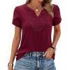 image:imagesiliteelon Women Dressy Casual Blouses Short Sleeve Shirts V Neck Trendy Spring Clothes Vacation Boho TopsBurgundy