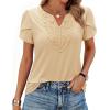 image:imagesiliteelon Women Dressy Casual Blouses Short Sleeve Shirts V Neck Trendy Spring Clothes Vacation Boho TopsKhaki