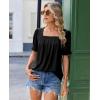 image:imagesiliteelon Blouses for Women Dressy Casual Pleated Square Neck Ruffle Puff Short Sleeve Tops Spring Summer Outfits 2026Ablack