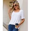 image:imagesiliteelon Blouses for Women Dressy Casual Pleated Square Neck Ruffle Puff Short Sleeve Tops Spring Summer Outfits 2026Awhite
