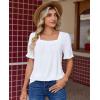 image:imagesiliteelon Blouses for Women Dressy Casual Pleated Square Neck Ruffle Puff Short Sleeve Tops Spring Summer Outfits 2026Awhite