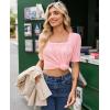 image:imagesiliteelon Blouses for Women Dressy Casual Pleated Square Neck Ruffle Puff Short Sleeve Tops Spring Summer Outfits 2026Pink
