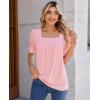 image:imagesiliteelon Blouses for Women Dressy Casual Pleated Square Neck Ruffle Puff Short Sleeve Tops Spring Summer Outfits 2026Pink
