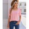 image:imagesiliteelon Blouses for Women Dressy Casual Pleated Square Neck Ruffle Puff Short Sleeve Tops Spring Summer Outfits 2026Pink
