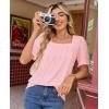 image:imagesiliteelon Blouses for Women Dressy Casual Pleated Square Neck Ruffle Puff Short Sleeve Tops Spring Summer Outfits 2026Pink