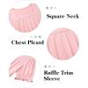image:imagesiliteelon Blouses for Women Dressy Casual Pleated Square Neck Ruffle Puff Short Sleeve Tops Spring Summer Outfits 2026Pink