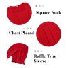 image:imagesiliteelon Blouses for Women Dressy Casual Pleated Square Neck Ruffle Puff Short Sleeve Tops Spring Summer Outfits 2026Red