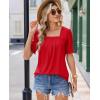 image:imagesiliteelon Blouses for Women Dressy Casual Pleated Square Neck Ruffle Puff Short Sleeve Tops Spring Summer Outfits 2026Red