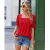 image:imagesiliteelon Blouses for Women Dressy Casual Pleated Square Neck Ruffle Puff Short Sleeve Tops Spring Summer Outfits 2026Red