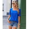 image:imagesiliteelon Blouses for Women Dressy Casual Pleated Square Neck Ruffle Puff Short Sleeve Tops Spring Summer Outfits 2026Royal Blue
