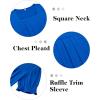 image:imagesiliteelon Blouses for Women Dressy Casual Pleated Square Neck Ruffle Puff Short Sleeve Tops Spring Summer Outfits 2026Royal Blue