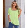 image:imagesiliteelon Blouses for Women Dressy Casual Pleated Square Neck Ruffle Puff Short Sleeve Tops Spring Summer Outfits 2026Sage Green