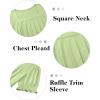 image:imagesiliteelon Blouses for Women Dressy Casual Pleated Square Neck Ruffle Puff Short Sleeve Tops Spring Summer Outfits 2026Sage Green