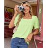 image:imagesiliteelon Blouses for Women Dressy Casual Pleated Square Neck Ruffle Puff Short Sleeve Tops Spring Summer Outfits 2026Sage Green