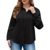 image:imagesiliteelon Plus Size Button Down Shirts for Women Dress Shirt Stretch Long Sleeve Collared Shirt Work Office Blouse TopBlack