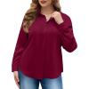image:imagesiliteelon Plus Size Button Down Shirts for Women Dress Shirt Stretch Long Sleeve Collared Shirt Work Office Blouse TopBurgundy