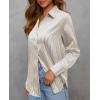image:imagesiliteelon Satin Silk Blouse Striped Button Down Shirts for Women Long Sleeve Dress Blouses Collared Work Office TopsBlack and White