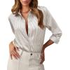 image:imagesiliteelon Satin Silk Blouse Striped Button Down Shirts for Women Long Sleeve Dress Blouses Collared Work Office TopsBlack and White