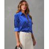 image:imagesiliteelon Satin Silk Blouse Striped Button Down Shirts for Women Long Sleeve Dress Blouses Collared Work Office TopsBlue Striped