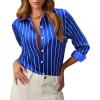 image:imagesiliteelon Satin Silk Blouse Striped Button Down Shirts for Women Long Sleeve Dress Blouses Collared Work Office TopsBlue Striped