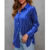 image:imagesiliteelon Satin Silk Blouse Striped Button Down Shirts for Women Long Sleeve Dress Blouses Collared Work Office TopsBlue Striped