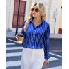 image:imagesiliteelon Satin Silk Blouse Striped Button Down Shirts for Women Long Sleeve Dress Blouses Collared Work Office TopsBlue Striped