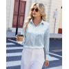 image:imagesiliteelon Satin Silk Blouse Striped Button Down Shirts for Women Long Sleeve Dress Blouses Collared Work Office TopsBlue and White
