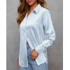 image:imagesiliteelon Satin Silk Blouse Striped Button Down Shirts for Women Long Sleeve Dress Blouses Collared Work Office TopsBlue and White