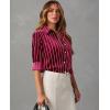 image:imagesiliteelon Satin Silk Blouse Striped Button Down Shirts for Women Long Sleeve Dress Blouses Collared Work Office TopsBurgundy Striped
