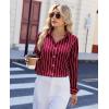 image:imagesiliteelon Satin Silk Blouse Striped Button Down Shirts for Women Long Sleeve Dress Blouses Collared Work Office TopsBurgundy Striped