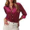 image:imagesiliteelon Satin Silk Blouse Striped Button Down Shirts for Women Long Sleeve Dress Blouses Collared Work Office TopsBurgundy Striped