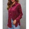 image:imagesiliteelon Satin Silk Blouse Striped Button Down Shirts for Women Long Sleeve Dress Blouses Collared Work Office TopsBurgundy Striped